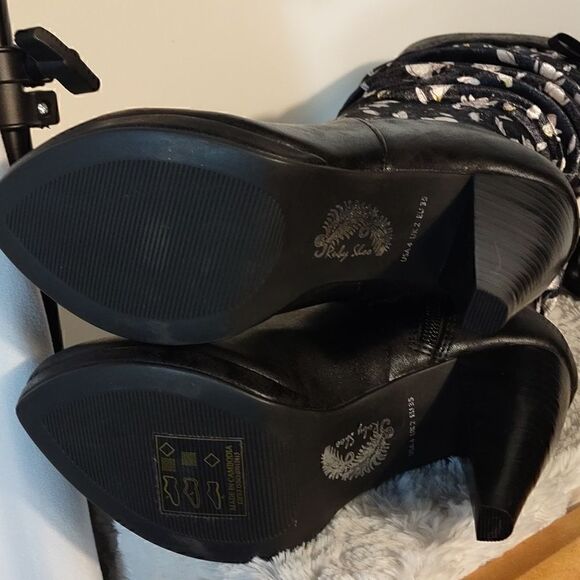 Ruby Shoo Black Floral Slouch Athena Boots - Picture 4 of 8